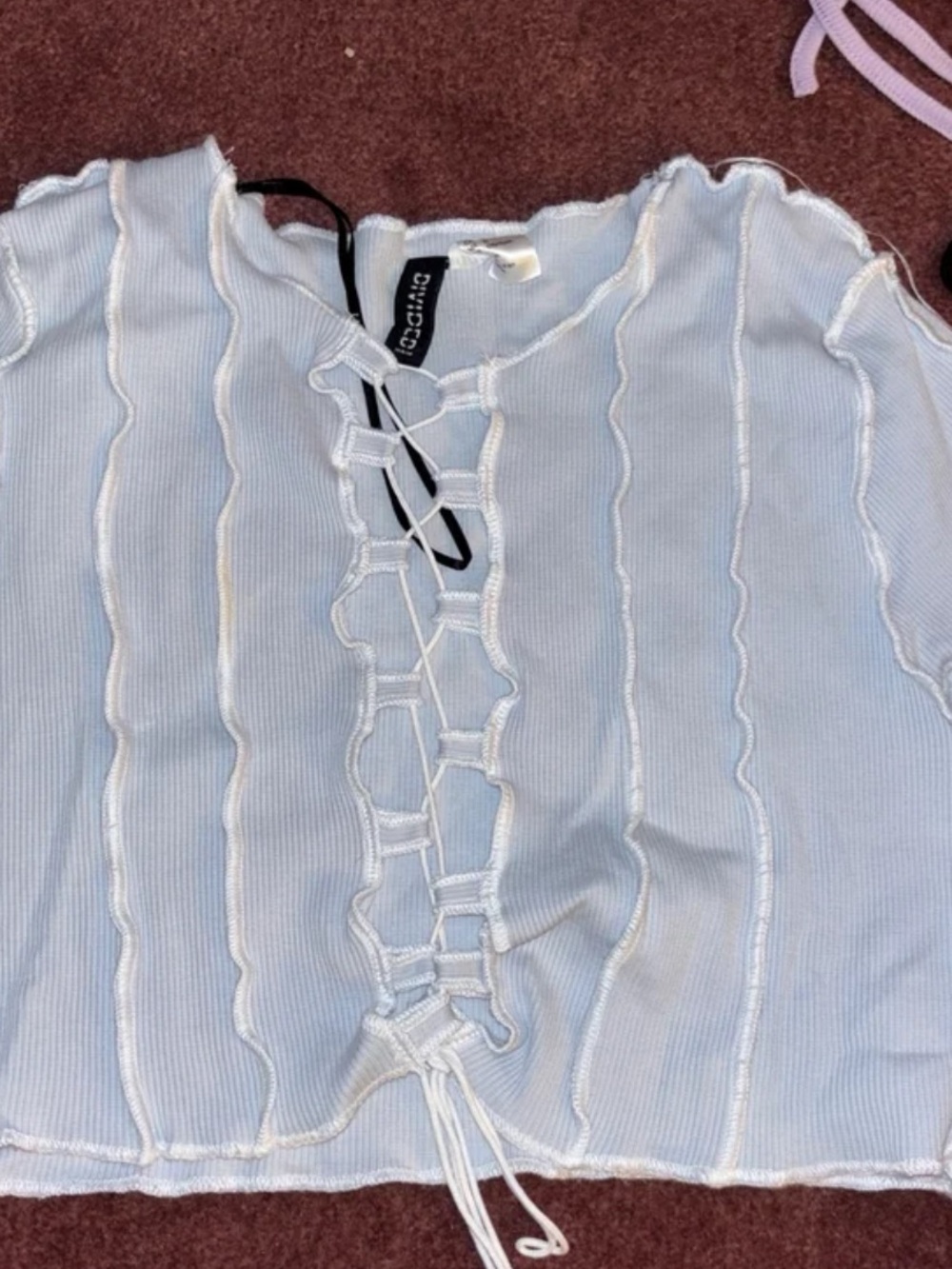 BDG Light Blue Ribbed Lace-Up Crop Top
